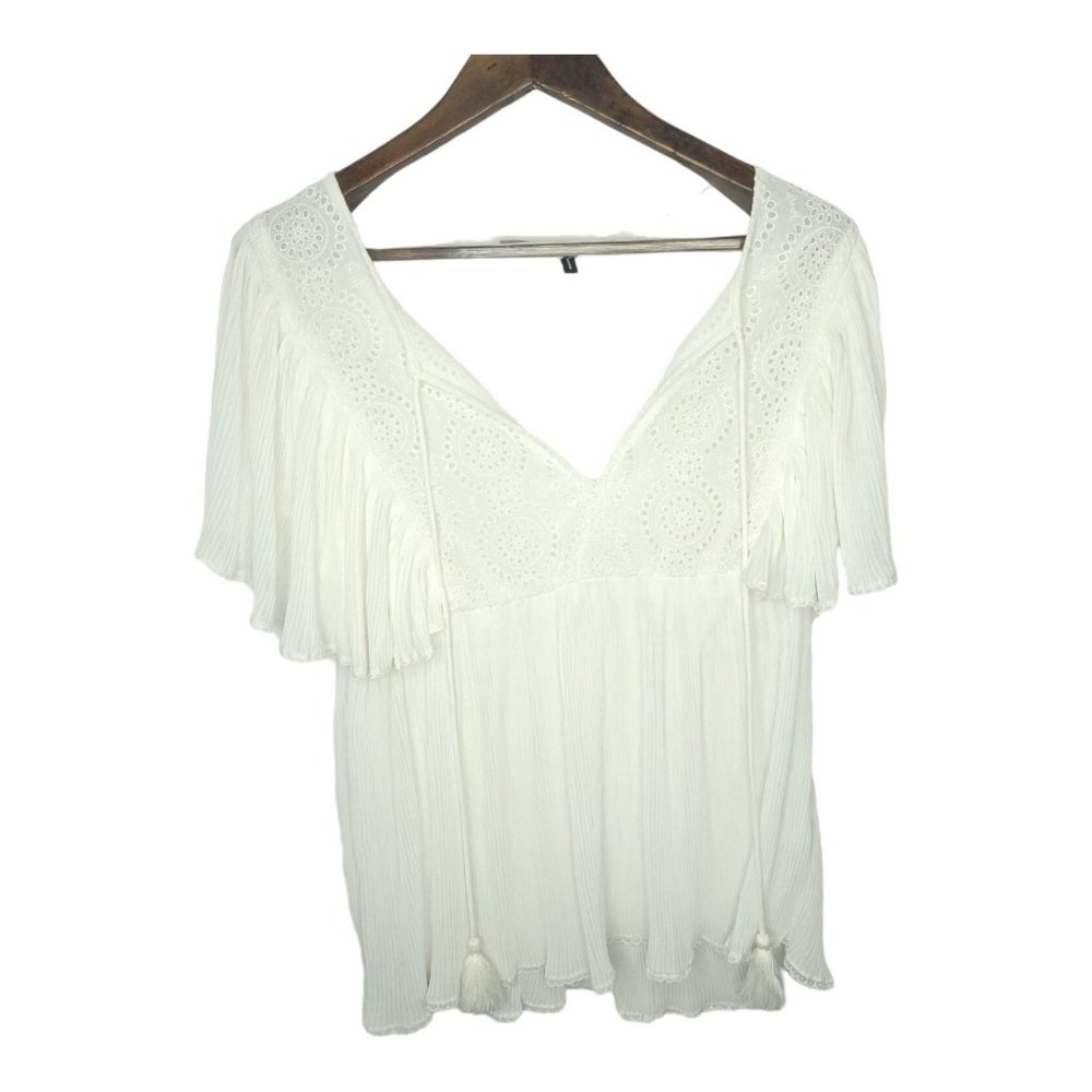ASOS Design Eyelet Top Pleated Flutter Sleeve Size 10